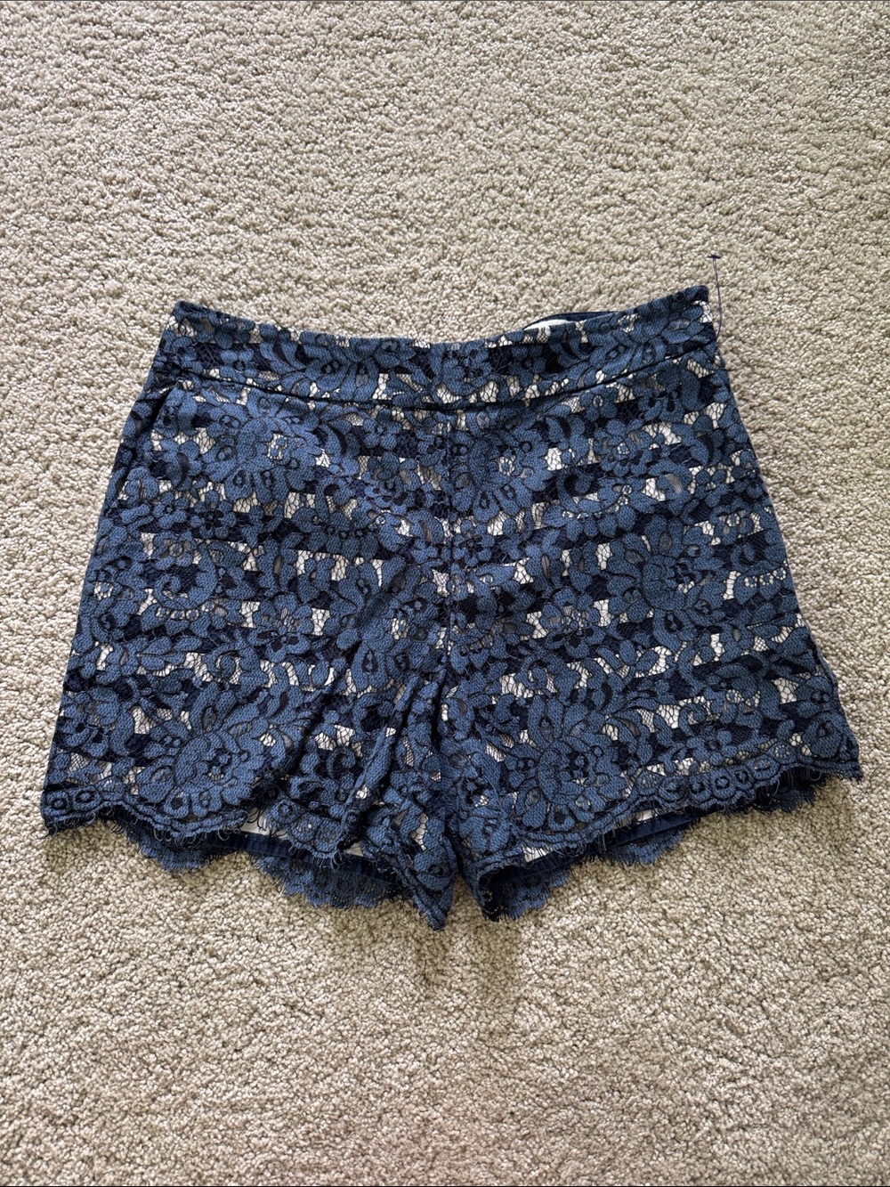 Blue Lace Striped High Waisted Shorts 2